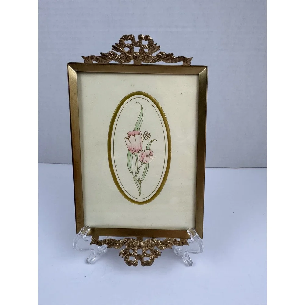 Vintage Gold Bow Ribbon Picture Frame Hollywood Regency Neoclassical Style